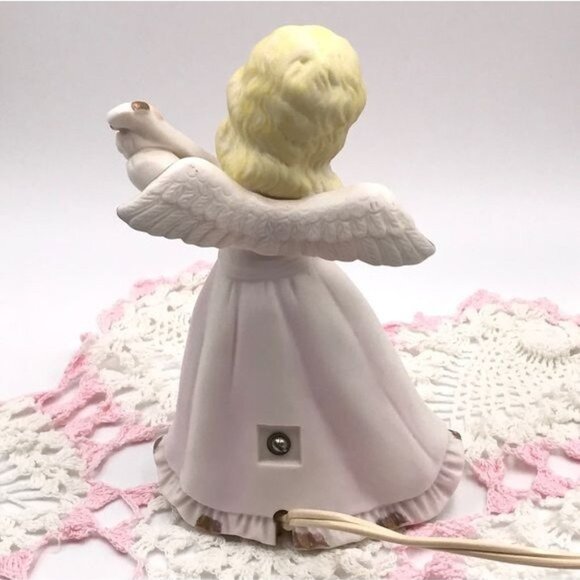 Vintage Porcelain Bisque Angel Night Light Lamp Pink 7 in - Picture 4 of 15